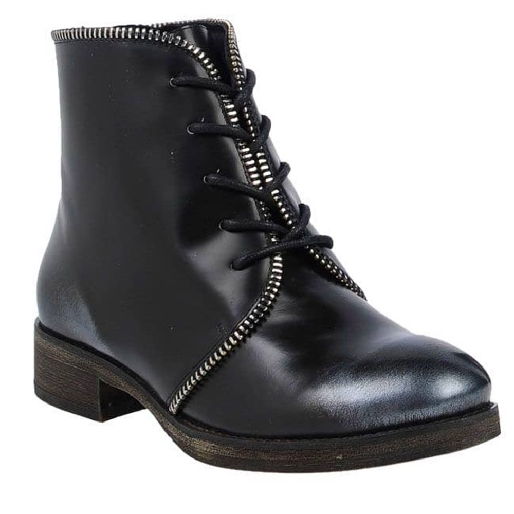 Chic Black Lace-Up Boots New without Box.  Genuine leather.